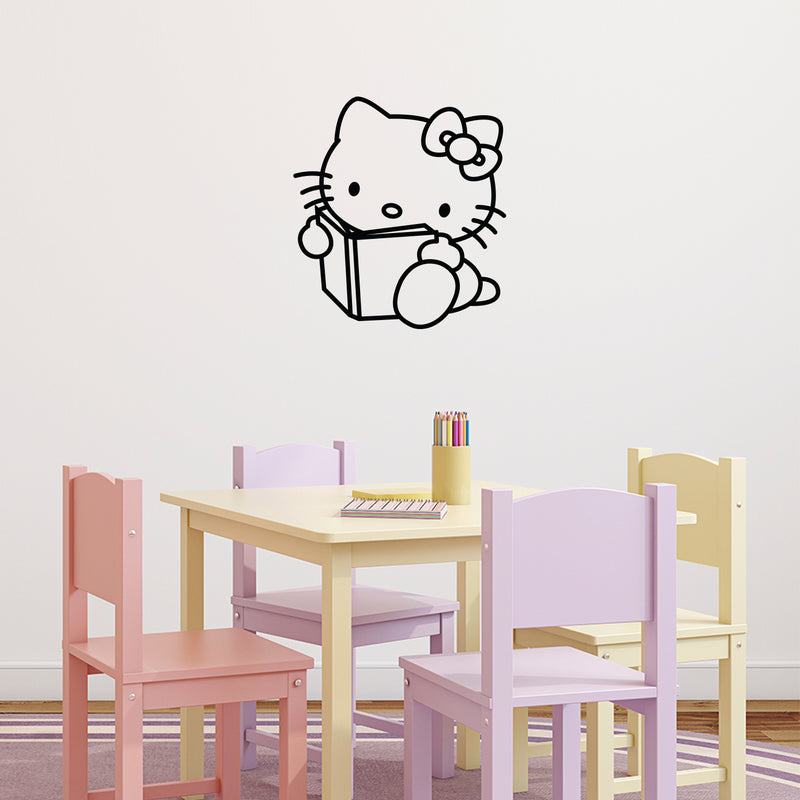 Reading Hello Kitty Inspired Wall Decal Sticker Art Mural - Cute Vinyl Decal Sticker - Girls Vinyl Decal Room Decoration 3