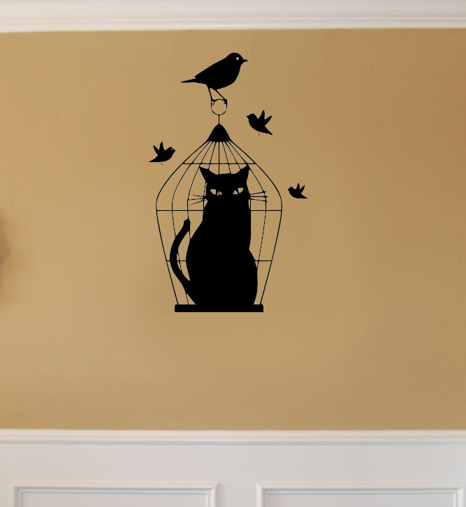 Imprinted Designs Birds Revenge Caged Kitty with Birds Wall Decal Sticker Art 1