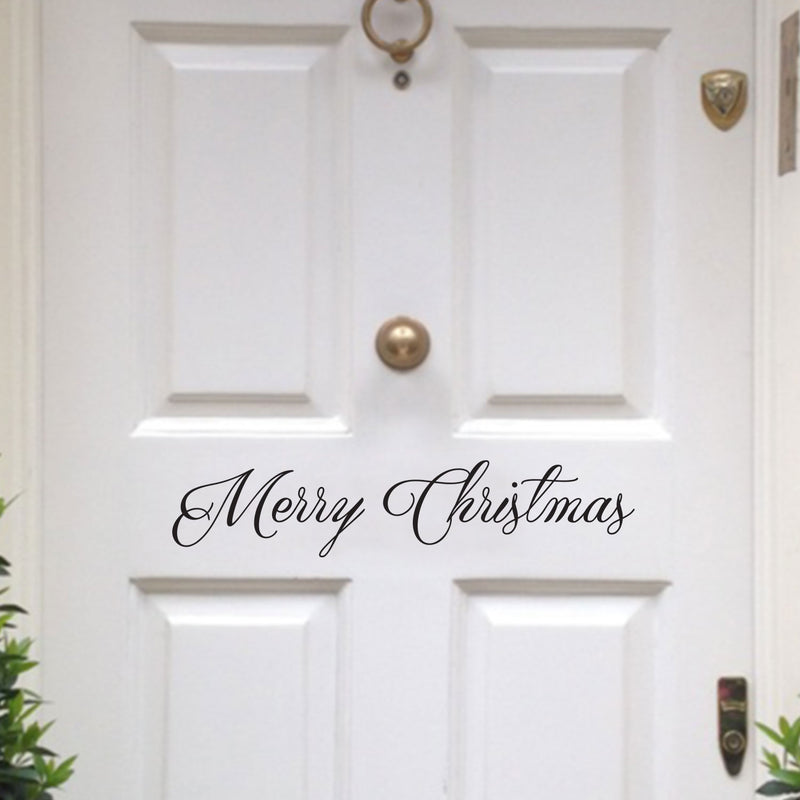 Merry Christmas Front Door Vinyl Wall Art Decal - Holiday Seasonal Decoration Vinyl Sticker - Black 2