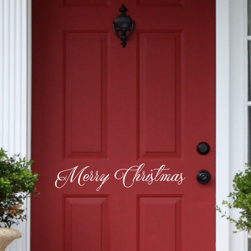 Merry Christmas Front Door Vinyl Wall Art Decal - 3" x 16.5" Holiday Seasonal Decoration Vinyl Sticker - White 1