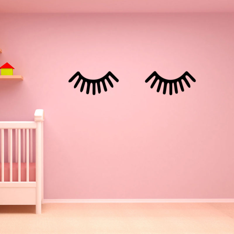 Small Children Baby Room Sleeping Eye Eyelash Vinyl Wall Art Decal - 3.7" x 7.8" Decoration Vinyl Sticker- Black 2