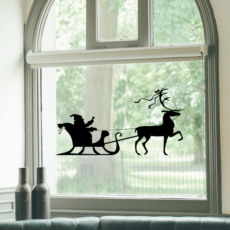 Christmas Holiday Santa’s Sleigh and Reindeer Vinyl Wall Art Decal - 20.ecoration Vinyl Sticker - Red 2