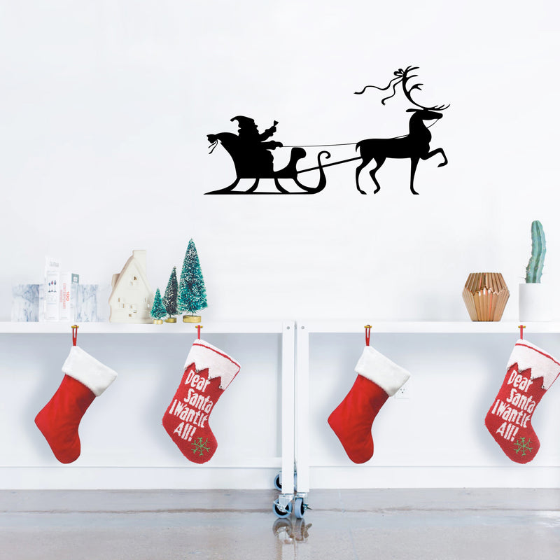 Christmas Holiday Santa's Sleigh and Reindeer Vinyl Wall Art Decal - 20.8" x 40" Decoration Vinyl Sticker 3