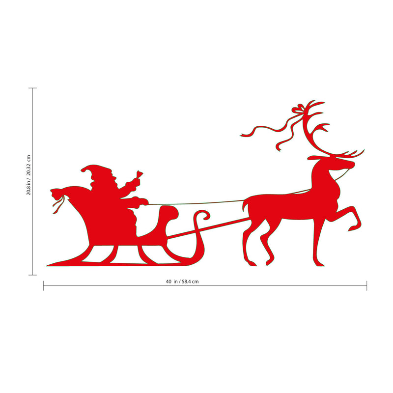 Christmas Holiday Santa’s Sleigh and Reindeer Vinyl Wall Art Decal - 20.8" x 40" Decoration Vinyl Sticker - Red 1