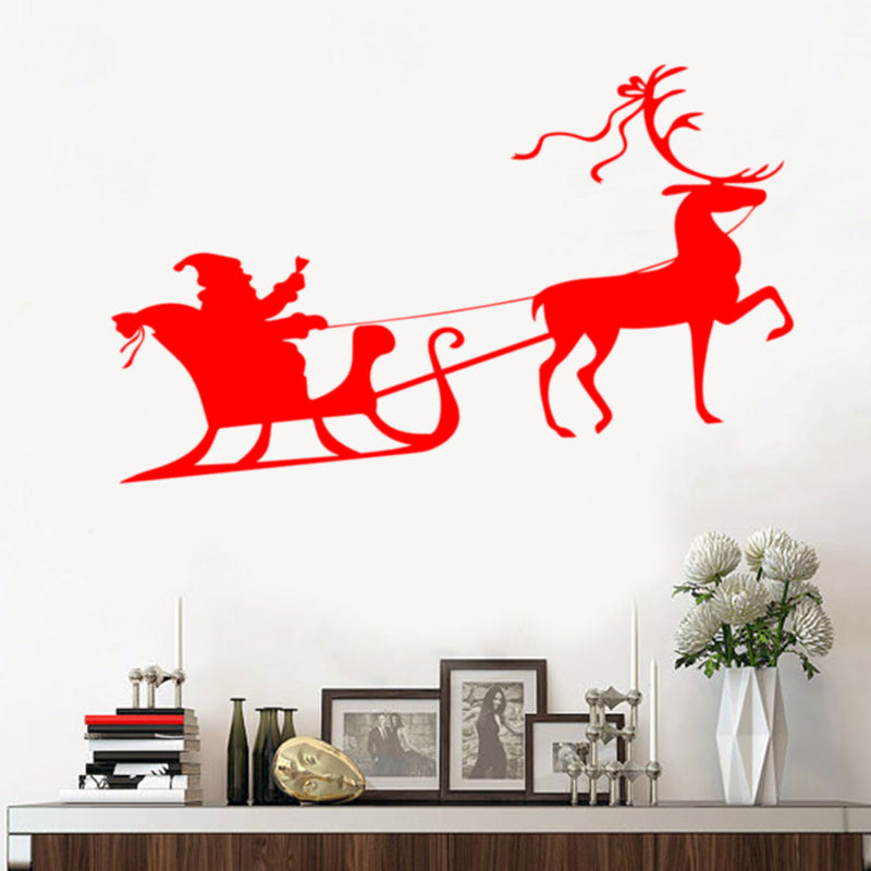 Christmas Holiday Santa’s Sleigh and Reindeer Vinyl Wall Art Decal - 20.8" x 40" Decoration Vinyl Sticker - Red 3