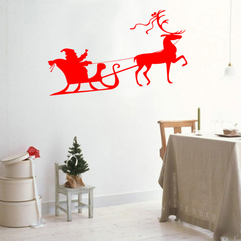 Christmas Holiday Santa’s Sleigh and Reindeer Vinyl Wall Art Decal - 20.8" x 40" Decoration Vinyl Sticker - Red 4