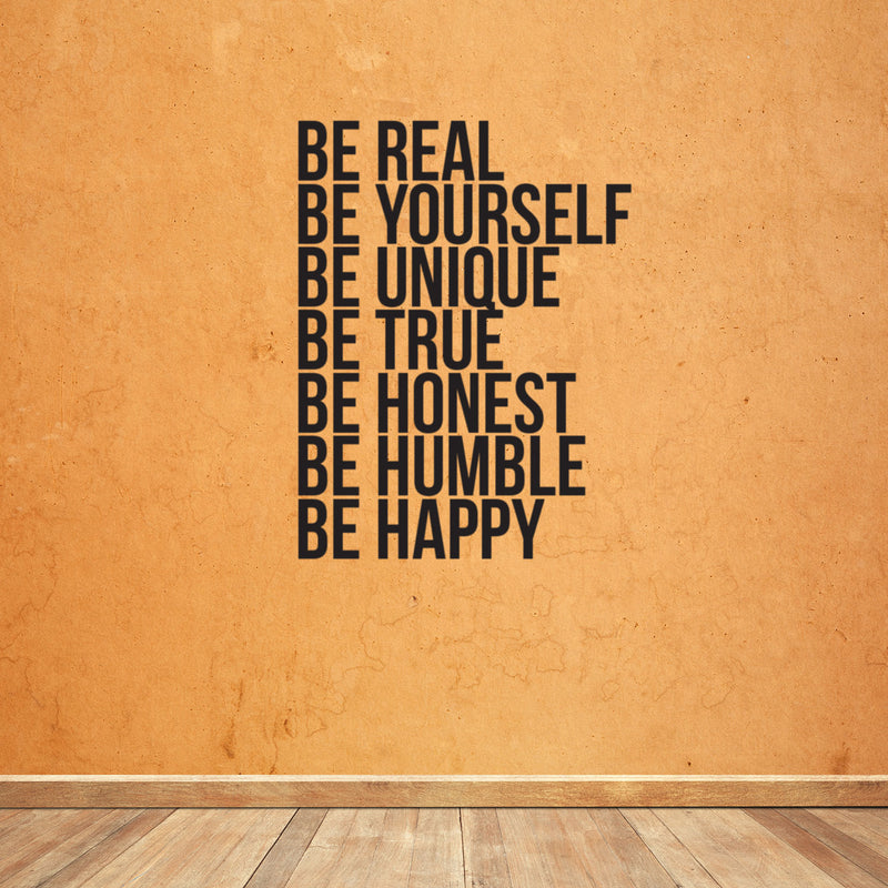 Be Real Be Yourself Be Unique Be Happy... -Inspirational Quote - Wall Art Decal - Motivational Life Quotes Vinyl Decal - Bedroom Wall Decoration - Living Room Wall Art Decor 2