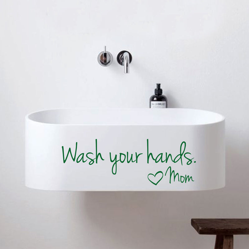 Printique Wash Your Hands Love Mom Quote Bathroom Wall Stickers Waterproof Art Vinyl Decal Bathroom Wall Decor (8" x 18"; Green) 3