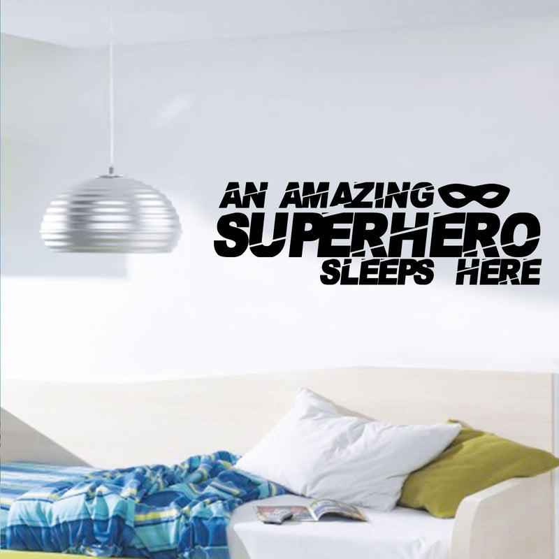 An Amazing Superhero Sleeps Here - Vinyl Wall Art Stickers - 14" x 40" - Boy’s Room Wall Decor- Cute Vinyl Sticker Decals - Boys Nursery Room Decorations 2