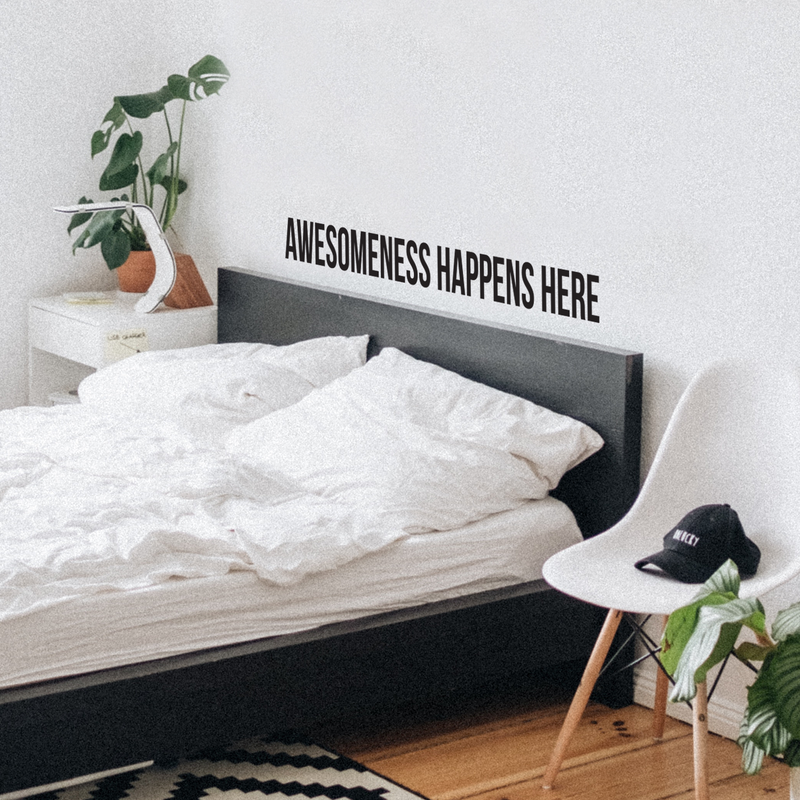 Awesomeness Happens Here - Inspirational Life Quotes Wall Art Vinyl Decal - 5" X 60" Decoration Vinyl Sticker - Motivational Wall Art Decal - Bedroom Living Room Decor - Trendy Wall Art 2