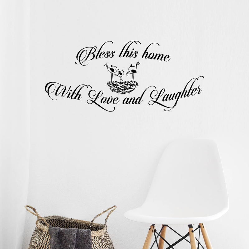 Bless This Home With Love and Laughter - Inspirational Quotes Wall Art Vinyl Decal - 15" X 48" Decoration Vinyl Sticker - Motivational Wall Art Decal - Bedroom Living Room Decor - Trendy Wall Art 1