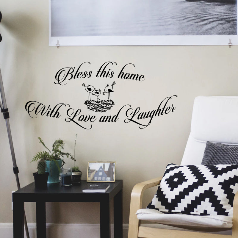 Bless This Home With Love and Laughter - Inspirational Quotes Wall Art Vinyl Decal - 15" X 48" Decoration Vinyl Sticker - Motivational Wall Art Decal - Bedroom Living Room Decor - Trendy Wall Art 2