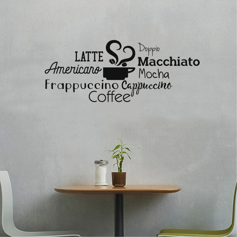 Coffee Mocha Latte Cappuccino Words Sign- Wall Art Decal Decoration Wall Art Vinyl Sticker - Kitchen Wall Art Decor - Funny Coffee Lovers Quotes Wall Decor - Coffee Shop Sign 3