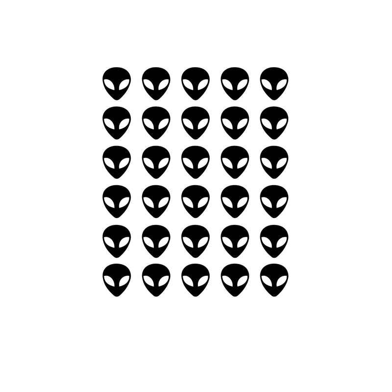 30 Pack - UFO Aliens Vinyl Wall Art Stickers - 1.75" x 1.5" Each - Boys Room Alien Vinyl Wall Decals - Outer Space Martians Vinyl Peel Off Decals 1
