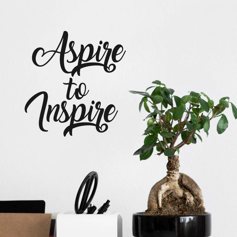 Aspire To Inspire - Inspirational Quotes Wall Art Vinyl Decal 20" x 20" Decoration Vinyl Sticker - Motivational Wall Art Decal - Living Room Bedroom Vinyl Decals - Life quotes vinyl sticker wall decor 1