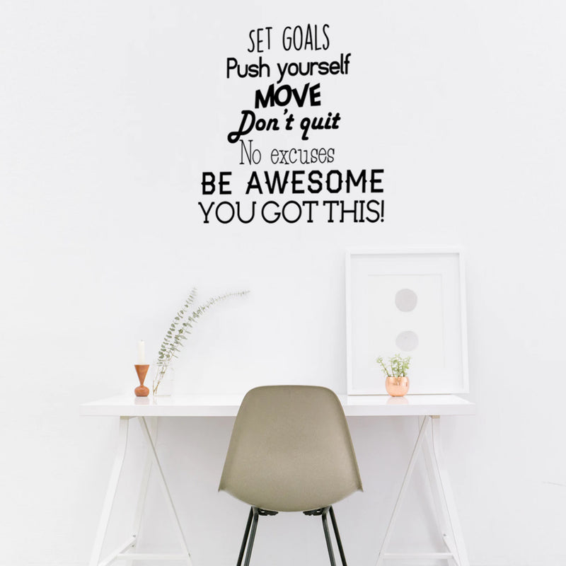Set Goals; Push Yourself; Don't Quit - Inspirational Quotes Wall Art Vinyl Decal - Gym Quotes Decoration Vinyl Sticker - Motivational Wall Art Decal - Life quotes vinyl sticker wall decor 3