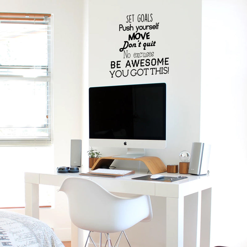 Set Goals; Push Yourself; Don't Quit - Inspirational Quotes Wall Art Vinyl Decal - Gym Quotes Decoration Vinyl Sticker - Motivational Wall Art Decal - Life quotes vinyl sticker wall decor 2