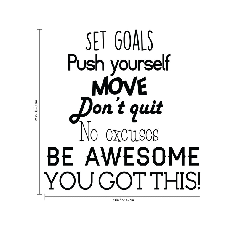 Set Goals; Push Yourself; Don't Quit - Inspirational Quotes Wall Art Vinyl Decal - Gym Quotes Decoration Vinyl Sticker - Motivational Wall Art Decal - Life quotes vinyl sticker wall decor 4