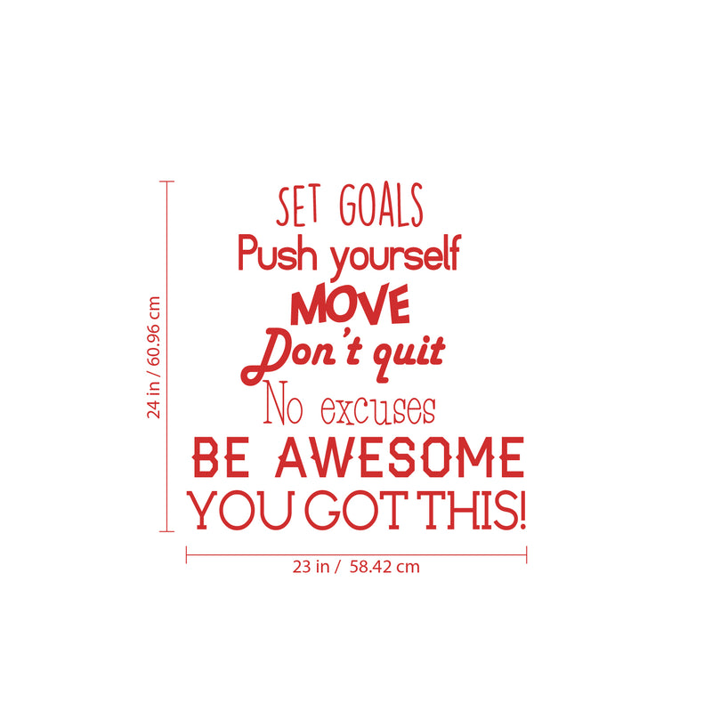 Set Goals; Push Yourself; Don't Quit - Inspirational Quotes Wall Art Vinyl Decal - 24" x 23" Gym Quotes Decoration Vinyl Sticker - Motivational Wall Art Decal - Life quotes vinyl sticker wall decor 4
