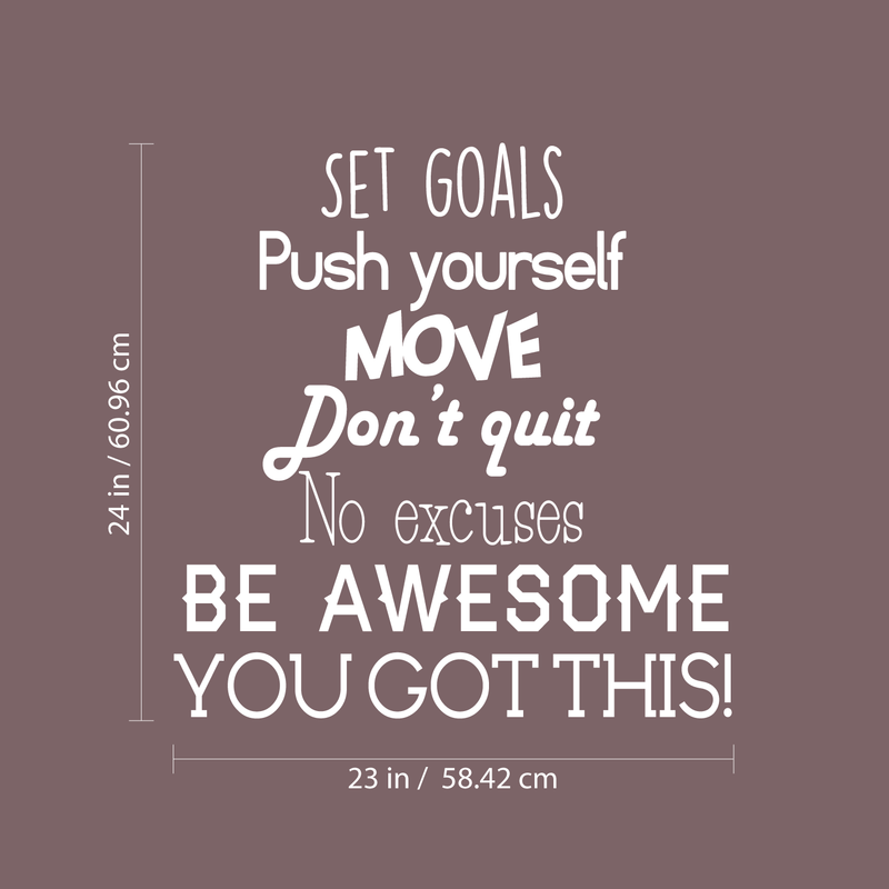 Set Goals; Push Yourself; Don't Quit - Inspirational Quotes Wall Art Vinyl Decal - 24" x 23" Gym Quotes Decoration Vinyl Sticker - Motivational Wall Art Decal - Life quotes vinyl sticker wall decor 4