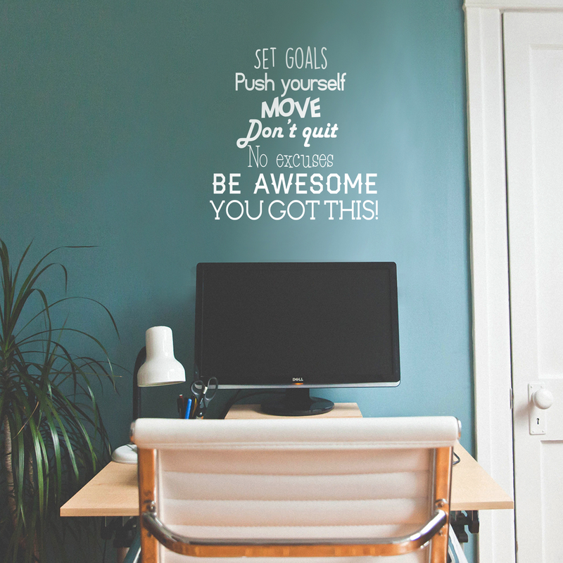 Set Goals; Push Yourself; Don't Quit - Inspirational Quotes Wall Art Vinyl Decal - 24" x 23" Gym Quotes Decoration Vinyl Sticker - Motivational Wall Art Decal - Life quotes vinyl sticker wall decor 2