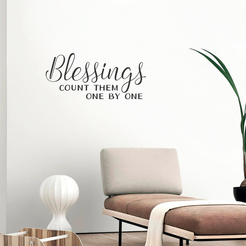 Blessings Count Them One by One - Inspirational Religious Quotes Wall Art Vinyl Decal - 10" x 22" - Living Room Motivational Wall Art Decal - Life Quotes Vinyl Sticker Wall Decor 2