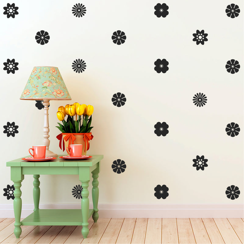 24 Pack of Beautiful Flowers Vinyl Wall Art Decal - 3" x 3" - Bedroom Living Room Wall Decoration - Apartment Vinyl Decal Wall Decor - Kids Room Vinyl Wall Decals - Cute Floral Wall Decor Decals 2