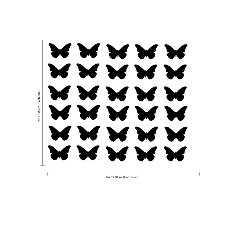 Set of 30 Butterflies Vinyl Wall Art Decals - 5" x 5" - Bedroom Vinyl Wall Decor Stickers - Apartment Vinyl Decal Decor - Kids Room Butterfly Pattern Vinyl Wall Art (5" x 5"; Black) 5
