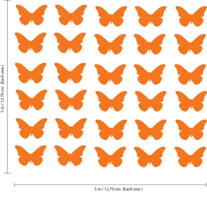 Set of 30 Butterflies Vinyl Wall Art Decals - 5" x 5" - Bedroom Vinyl Wall Decor Stickers - Apartment Vinyl Decal Decor - Kids Room Butterfly Pattern Vinyl Wall Art (5" x 5"; Orange) 3