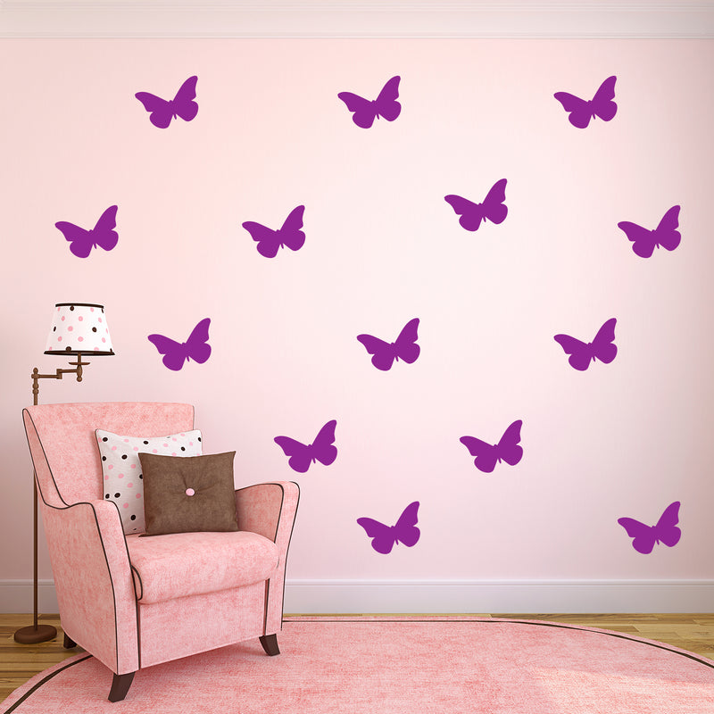 Set of 30 Butterflies Vinyl Wall Art Decals - 5" x 5" - Bedroom Vinyl Wall Decor Stickers - Apartment Vinyl Decal Decor - Kids Room Butterfly Pattern Vinyl Wall Art (5" x 5"; Purple) 2