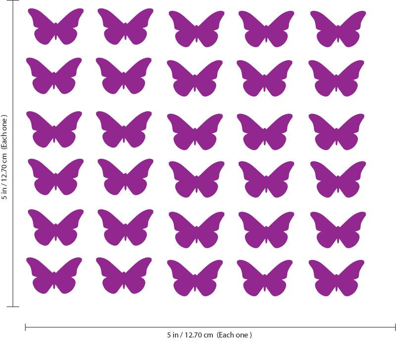 Set of 30 Butterflies Vinyl Wall Art Decals - 5" x 5" - Bedroom Vinyl Wall Decor Stickers - Apartment Vinyl Decal Decor - Kids Room Butterfly Pattern Vinyl Wall Art (5" x 5"; Purple) 3