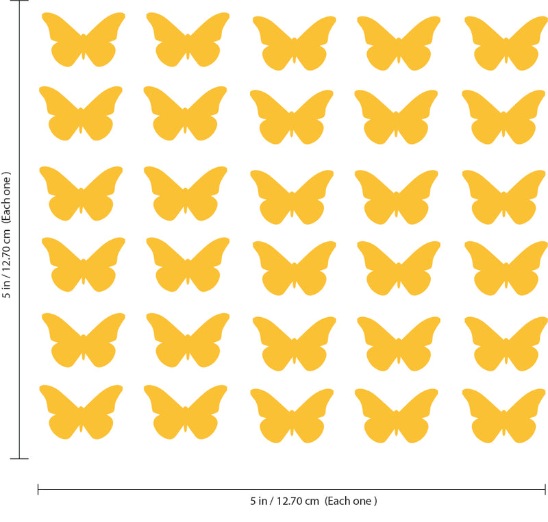 Set of 30 Butterflies Vinyl Wall Art Decals - 5" x 5" - Bedroom Vinyl Wall Decor Stickers - Apartment Vinyl Decal Decor - Kids Room Butterfly Pattern Vinyl Wall Art (5" x 5"; Yellow) 3