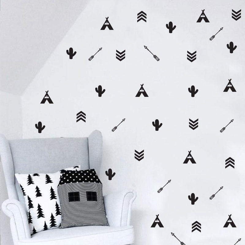 Set of 36 Tribal Wall Decals - 1. - Bedroom Wall Art Vinyl Stickers - Apartment Vinyl Decal - Kids Room Vinyl Wall Stickers - Cactus and Arrows Wall Pattern Decals 3