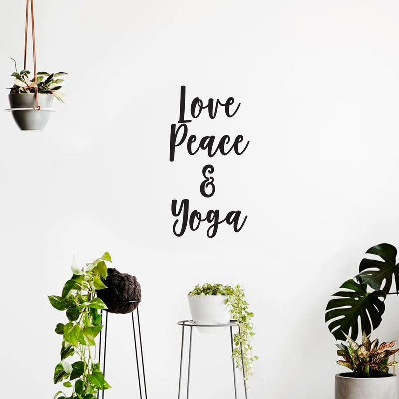 Love; Peace and Yoga - Inspirational Quotes Wall Decal - 21" X 11" Motivational Home Gym Wall Decor - Yoga Studio Vinyl Wall Decal - Positive Mind Spiritual Wall Decor Decals 3