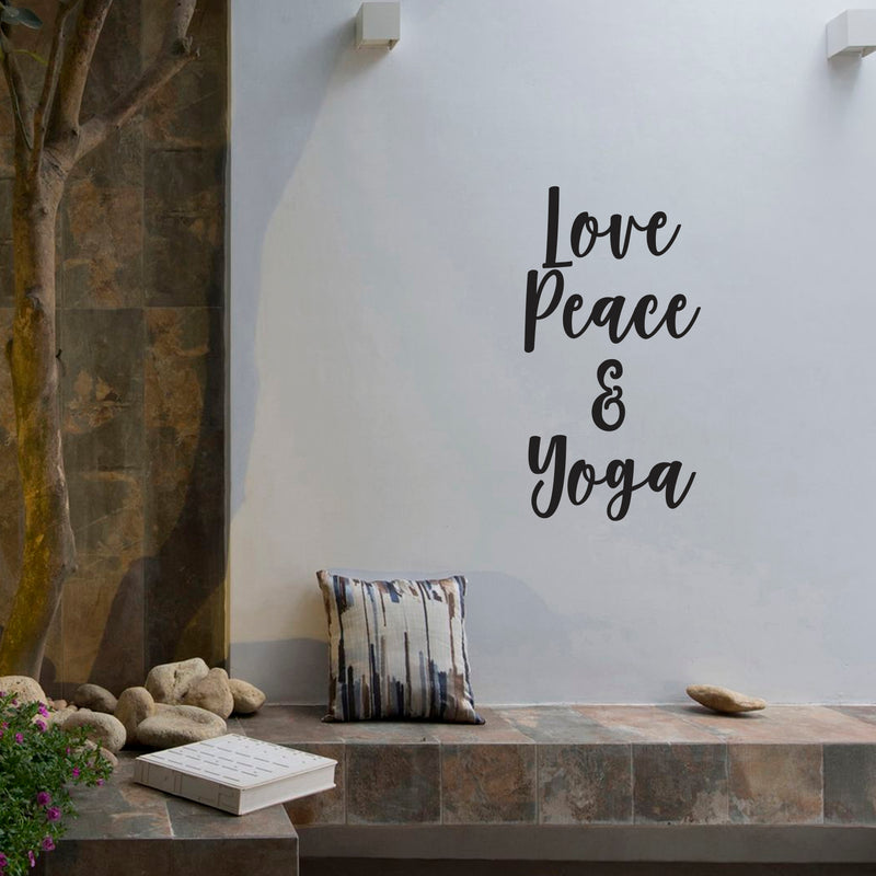 Love; Peace and Yoga - Inspirational Quotes Wall Decal - Motivational Home Gym Wall Decor - Yoga Studio Vinyl Wall Decal - Positive Mind Spiritual Quotes Vinyl Wall Decor Decals 2