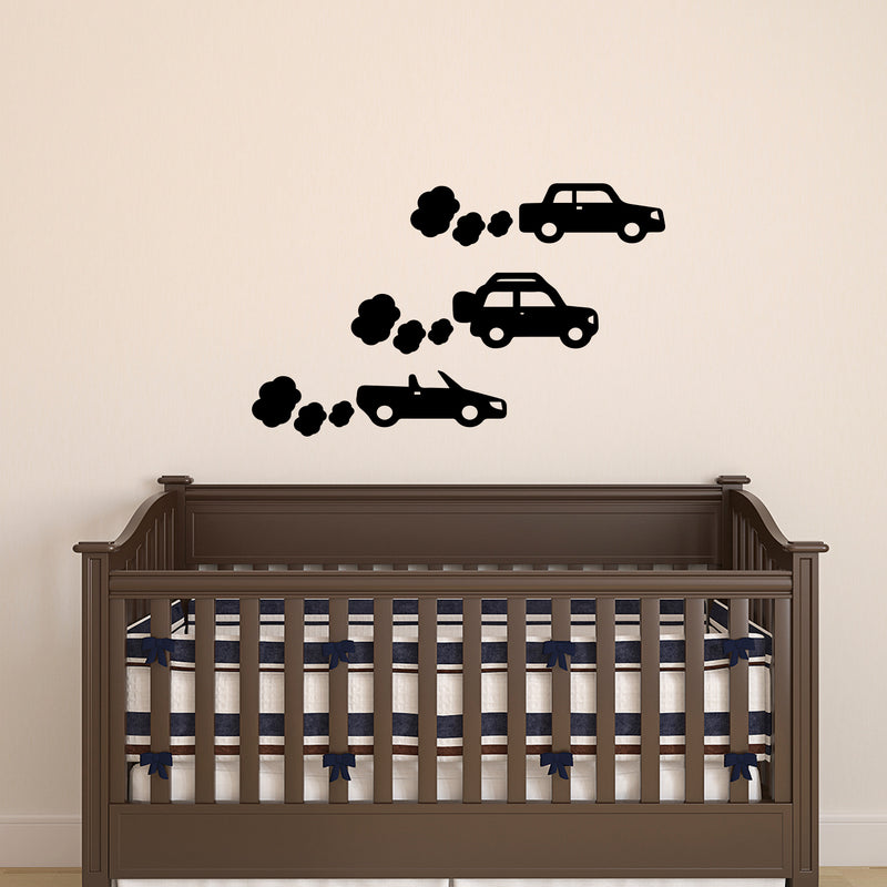 Set of 3 Cars Vinyl Wall Art Stickers - 3" x14" Boys Room Wall Decor- Cute Vinyl Sticker Decals - Nursery Room Car Decorations- Cute Wall Art Decals for Childrens Room - Wall Art for Toddlers Bedroom 1