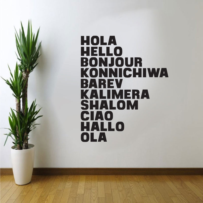 Living Room Decor Vinyl Wall Art Decals - HOLA HELLO BONJOUR CIAO Word Signs - 30" x 23" - Office Wall Decor Art - Multi-Language Hello Vinyl Sign for Business and Workspace - Removable Sicker Decals 1