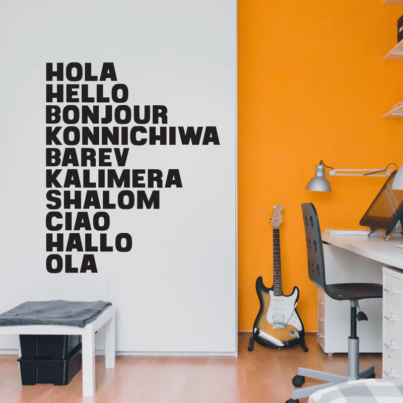 Living Room Decor Vinyl Wall Art Decals - HOLA HELLO BONJOUR CIAO Word Signs - 30" x 23" - Office Wall Decor Art - Multi-Language Hello Vinyl Sign for Business and Workspace - Removable Sicker Decals 2