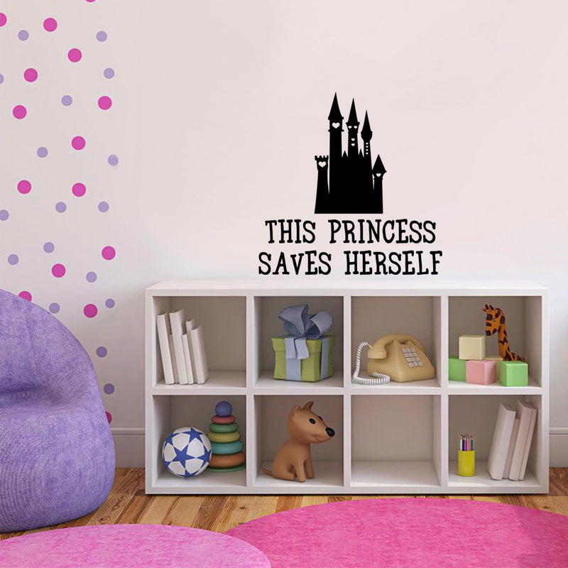 This Princess Saves Herself - Vinyl Wall Art Stickers - Girls Bedroom Vinyl Wall Decals - Cute Wall Art Decals for Girls - Little Girls Princess Castle Wall Art Decor 2