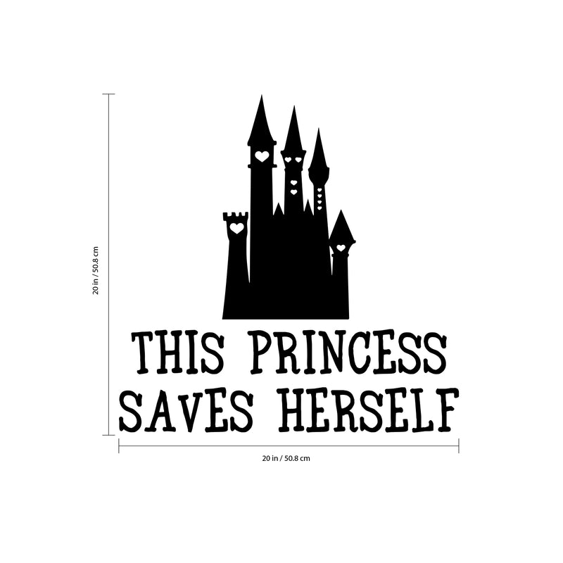 This Princess Saves Herself - Vinyl Wall Art Stickers - 20" x 20" - Girls Bedroom Vinyl Wall Decals - Cute Wall Art Decals for Girls - Little Girls Princess Castle Wall Art Decor 3