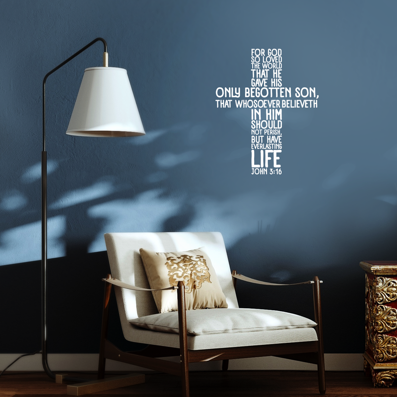 John 3:16 Vinyl Wall Decal Sticker Art (28" x 23") - Religious Faith Wall Art Words - Christianity Inspirational Quote Decal Sticker - God Bible New Testament Motivation Phrase - Cross Sign Wall Decal 2