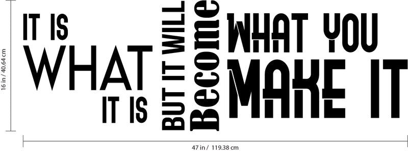 It Is What It Is But It Will Become What You Make It Motivational Quote - Modern Wall Art Decal - 16" x 47" - Decoration Vinyl Sticker - Life Quote Vinyl Decal - Gym Fitness Wall Vinyl Sticker 3
