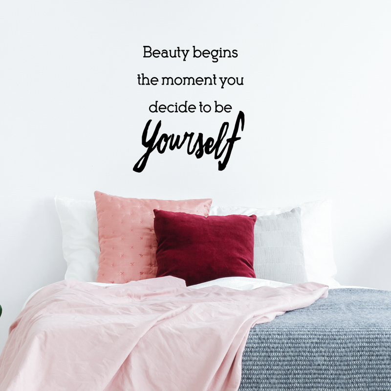 Vinyl Wall Art Decal - Beauty Begins The Moment You Decide to Be Yourself - 26" x 23" - Coco Chanel Inspirational Quote for Home Bedroom Living Room Office Work Decoration (26"x 23"; Black) 4