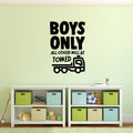 BOYS ONLY All Other Will Be TOWED Wall Art Large Vinyl Decal - Boys Nusery Cool Wall Decor- Decoration Vinyl Sticker - Teen Boys Room Decor - Boys Bedroom Wall Decoration Vinyl 3