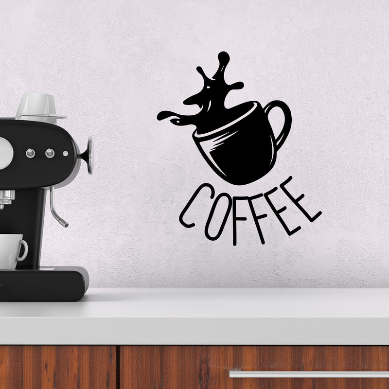 Coffee Cup Sign - Wall Art Decal 27" x 23" - Cafe Wall Decor - Peel Off Vinyl Stickers for Walls - Cute Vinyl Decal Decor - Coffee Lovers Gift - Coffee Wall Art Decoration - Kitchen Wall Decor (Black) 3