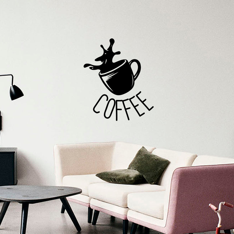 Coffee Cup Sign - Wall Art Decal - Cafe Wall Decor - Peel Off Vinyl Stickers for Walls - Cute Vinyl Decal Decor - Coffee Lovers Gift - Coffee Wall Art Decoration - Kitchen Wall Decor (White) 2