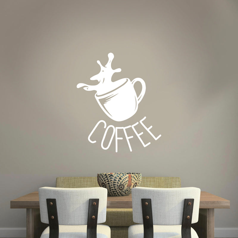 Coffee Cup Sign - Wall Art Decal 27" x 23" - Cafe Wall Decor - Peel Off Vinyl Stickers for Walls - Cute Vinyl Decal Decor - Coffee Lovers Gift - Coffee Wall Art Decoration - Kitchen Wall Decor (White) 2