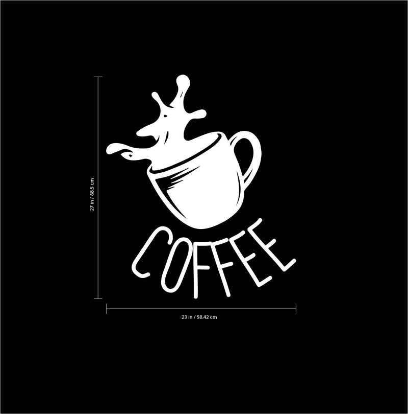 Coffee Cup Sign - Wall Art Decal 27" x 23" - Cafe Wall Decor - Peel Off Vinyl Stickers for Walls - Cute Vinyl Decal Decor - Coffee Lovers Gift - Coffee Wall Art Decoration - Kitchen Wall Decor (White) 3