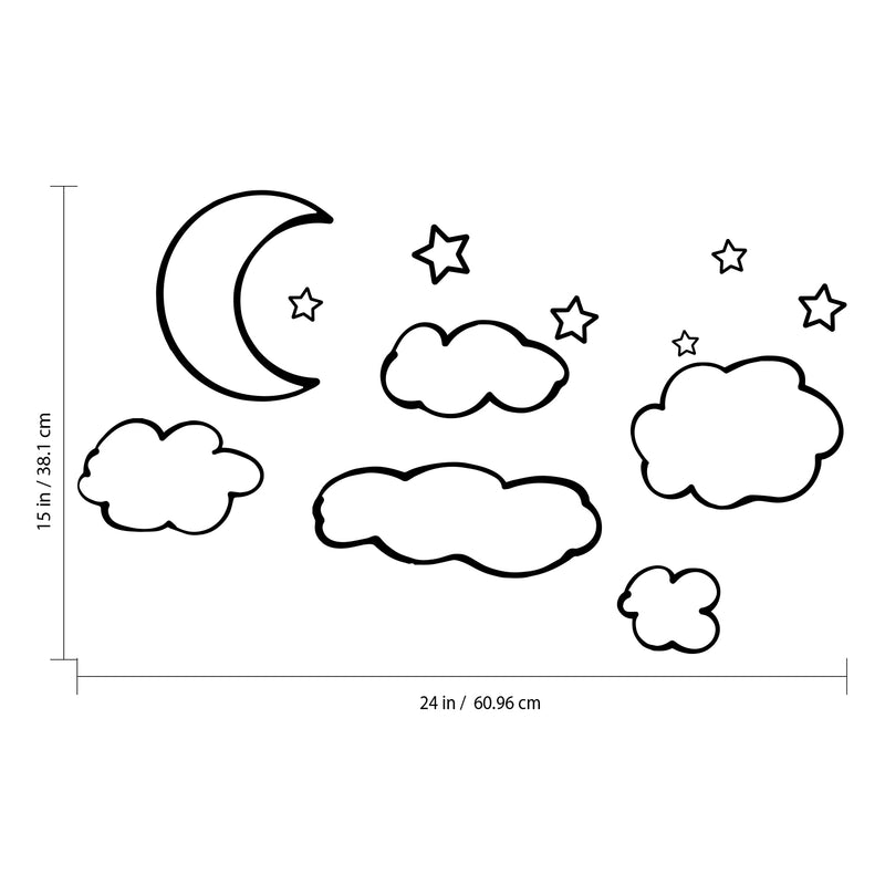 Clouds; Moon & Stars - Set 12 Vinyl Wall Art Decals - 15" x 24" - Bedroom Vinyl Wall Decor Stickers - Dorm Room Vinyl Decal Wall Decor - Kids Room Vinyl Wall Decals - Cloudy Sky Pattern Vinyl 3