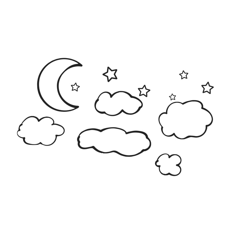 Clouds; Moon & Stars - Set 12 Vinyl Wall Art Decals - Bedroom Vinyl Wall Decor Stickers - Dorm Room Vinyl Decal Wall Decor - Kids Room Vinyl Wall Decals - Cloudy Sky Pattern Vinyl 1